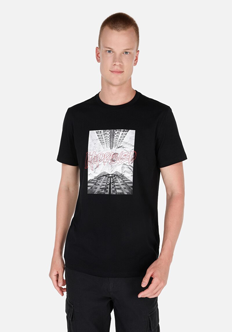 Imagine a Tricou Cu Maneca Scurta De Barbati Negru Regular Fit  Cl1067750