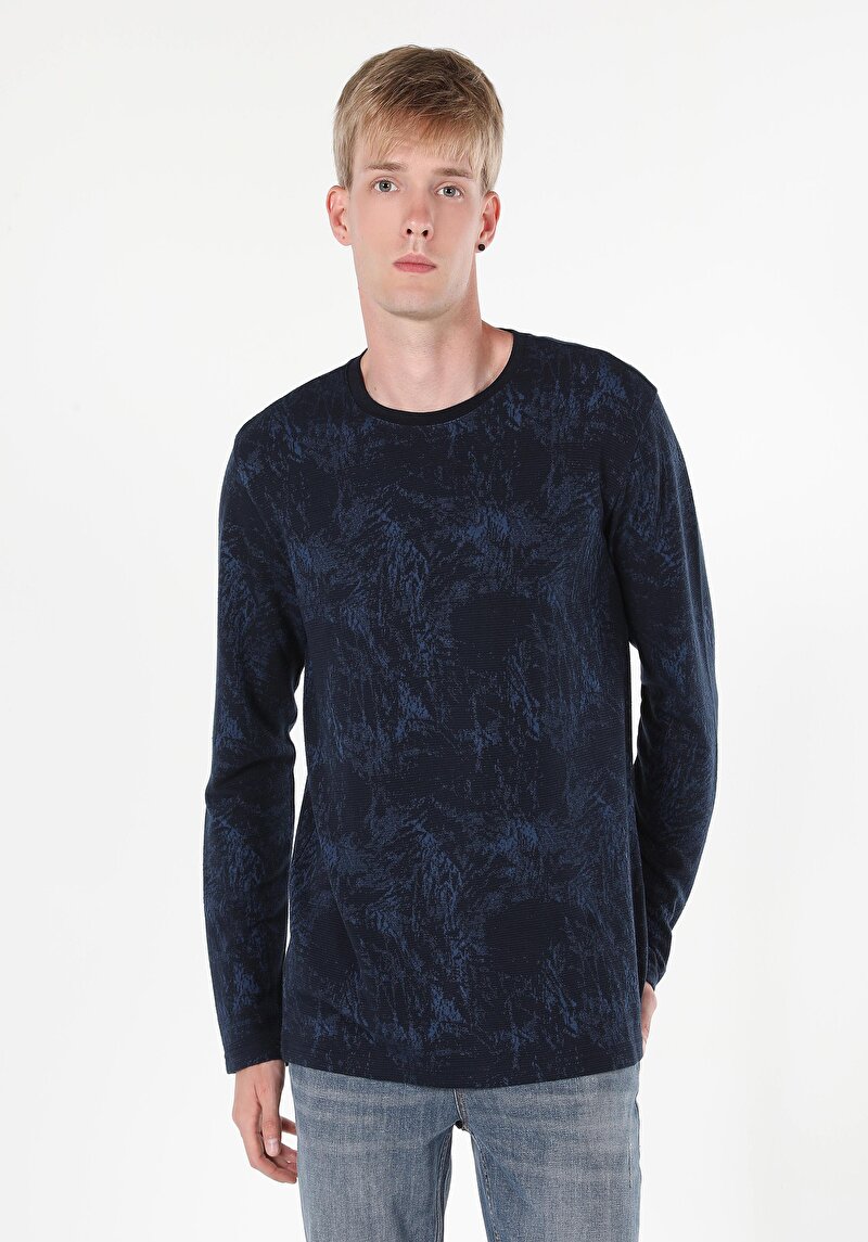 Imagine a Tricou Cu Maneca Lunga De Barbati Albastru Marin Regular Fit  Cl1060214