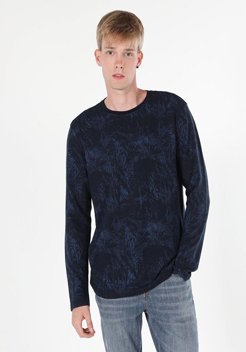 Imagine a Tricou Cu Maneca Lunga De Barbati Albastru Marin Regular Fit Cl1060214