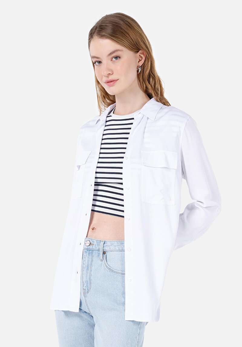 Imagine a Camasa Cu Maneca Lunga De Dama Alb Regular Fit Cl1053348