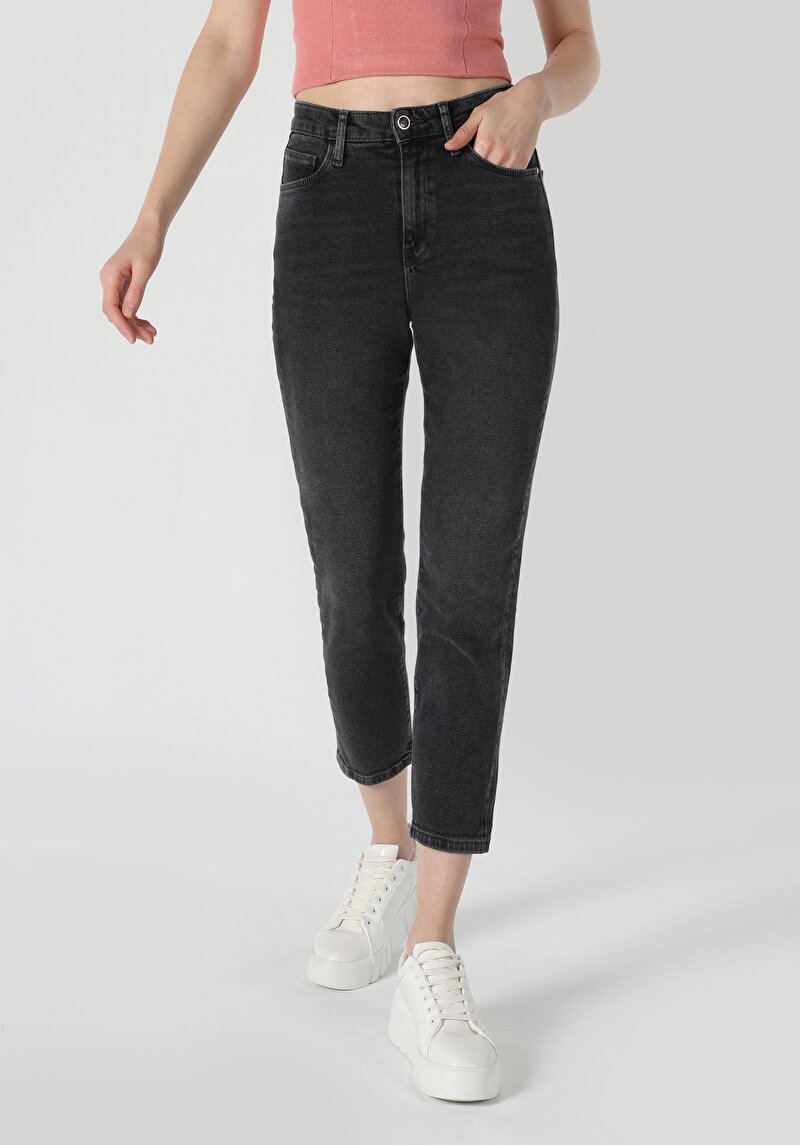 Afișați detalii pentru Slim Fit Talie Medie Picior Subțire Blugi Gri Pentru Femei