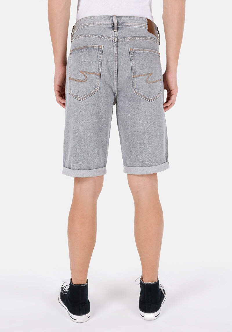 Imagine a Regular Fit Talie Medie Pantaloni Scurți De Jean Gri Pentru Bărbați