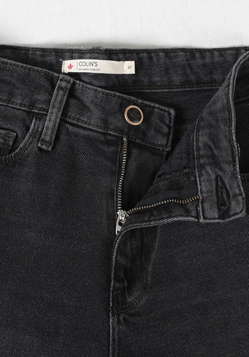 Afișați detalii pentru Slim Fit Talie Medie Picior Subțire Blugi Gri Pentru Femei