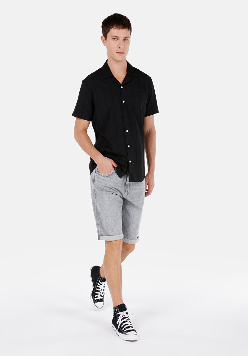 Imagine a Regular Fit Talie Medie Pantaloni Scurți De Jean Gri Pentru Bărbați