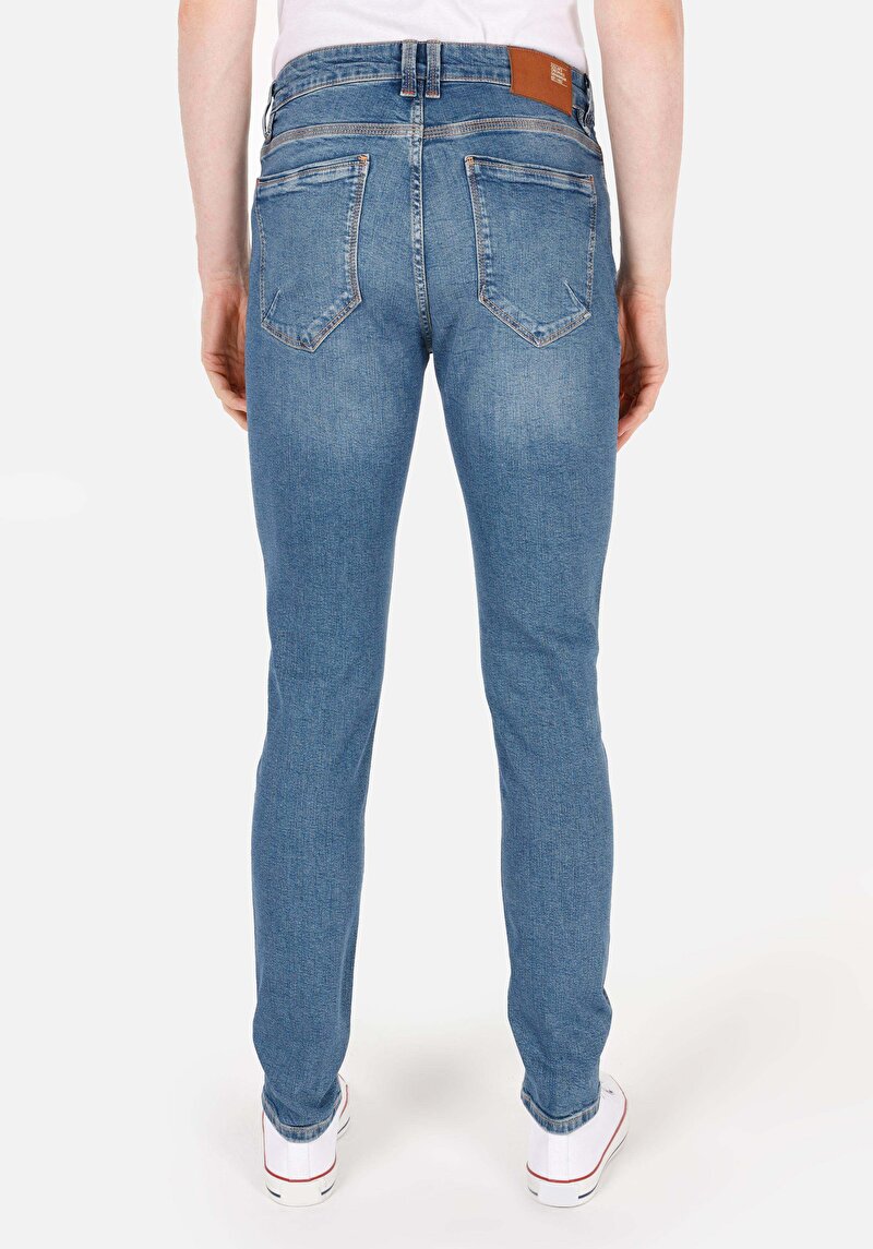 Imagine a Slim Fit Talie Joasă Picior Îngust Blugi İndigo Pentru Bărbați