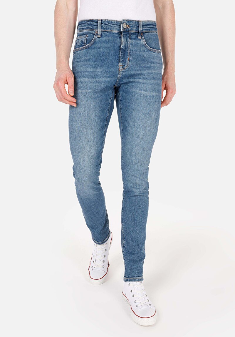 Afișați detalii pentru Slim Fit Talie Joasă Picior Îngust Blugi İndigo Pentru Bărbați