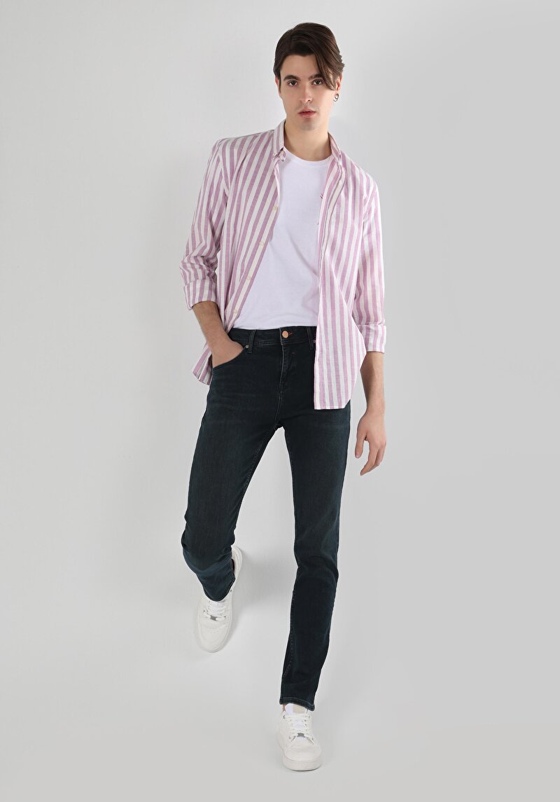 Imagine a Drept Fit Talie Joasă Picior Drept Blugi İndigo Închis Pentru Bărbați