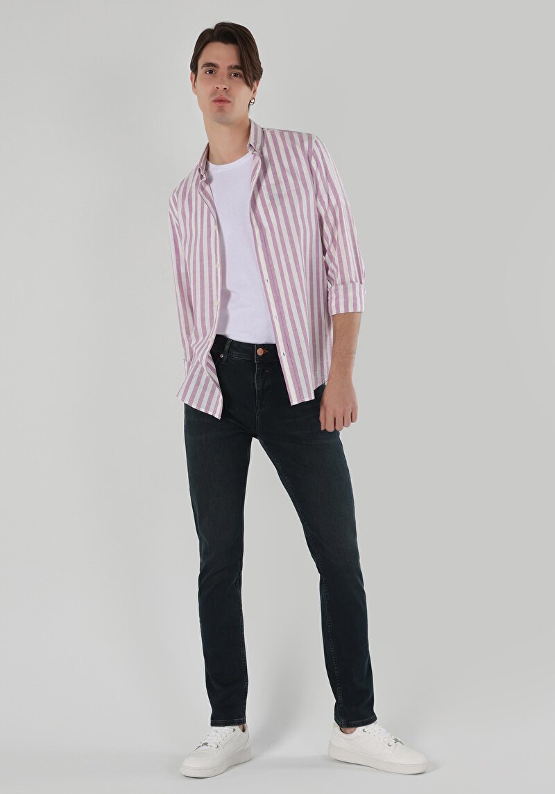 Afișați detalii pentru Drept Fit Talie Joasă Picior Drept Blugi İndigo Închis Pentru Bărbați