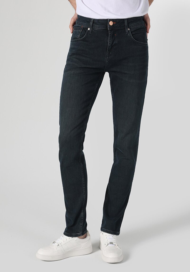 Afișați detalii pentru Drept Fit Talie Joasă Picior Drept Blugi İndigo Închis Pentru Bărbați