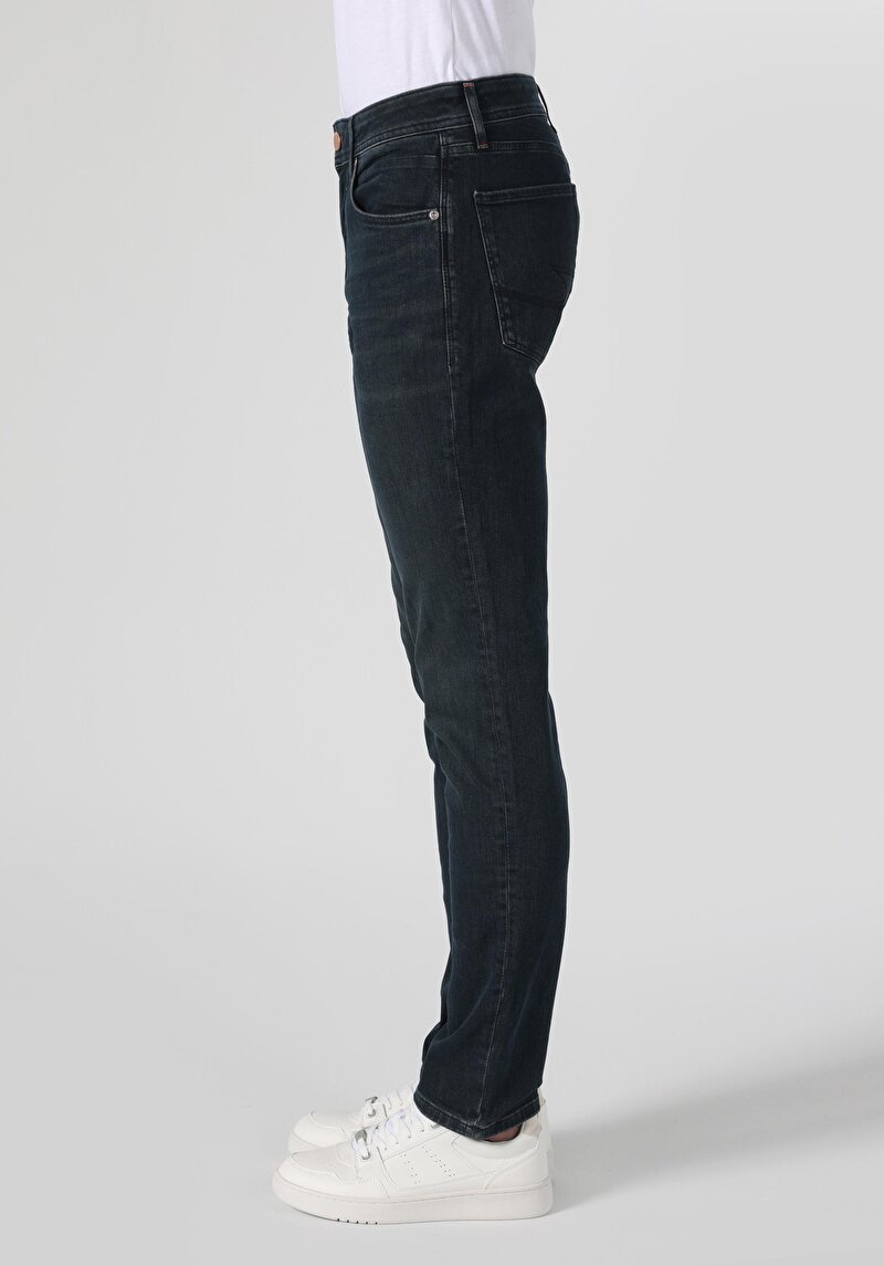 Afișați detalii pentru Drept Fit Talie Joasă Picior Drept Blugi İndigo Închis Pentru Bărbați