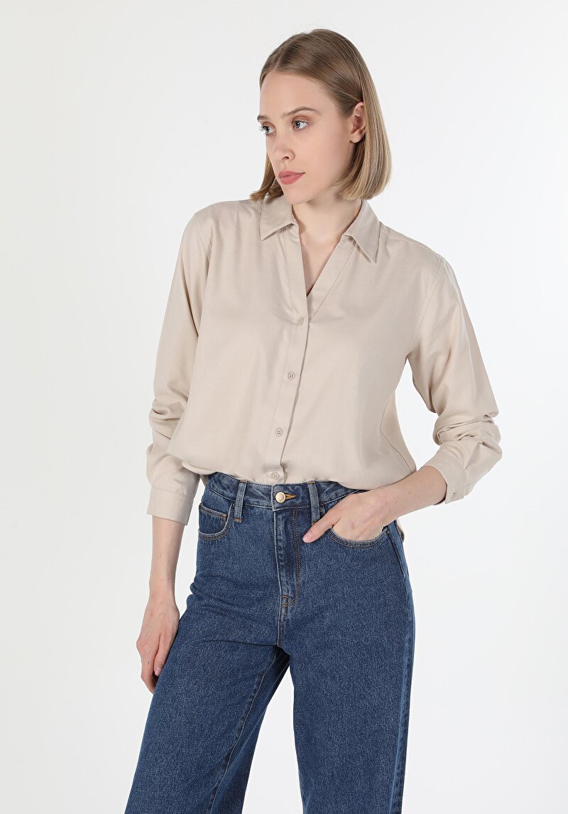 Imagine a Camasa Cu Maneca Lunga De Dama Bej Regular Fit  Cl1060252