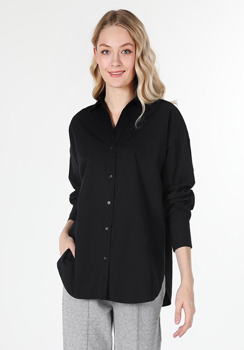 Imagine a Camasa Cu Maneca Lunga De Dama Negru Regular Fit  Cl1060253