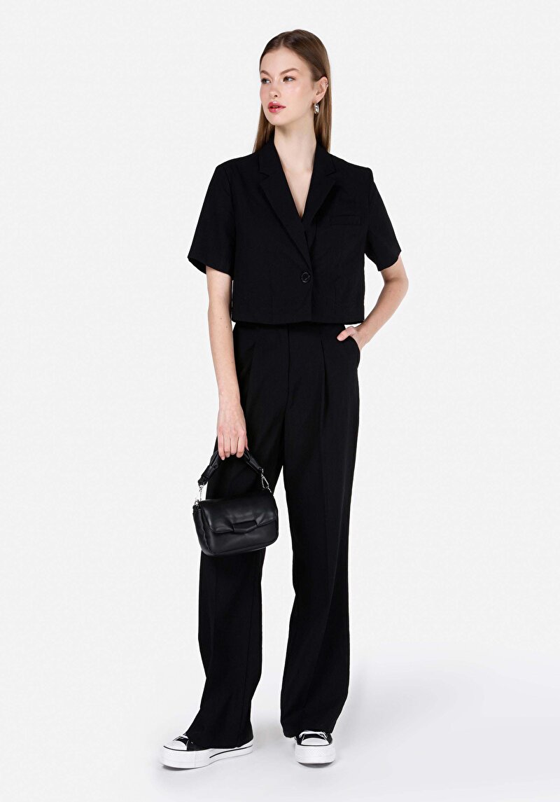 Imagine a Regular Fit Talie Înaltă Picior Larg Pantaloni Negri Pentru Femei