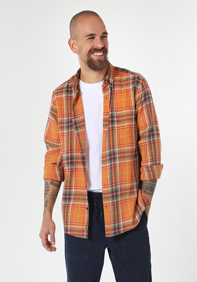 Imagine a Cămașă Cu Gât În Carouri Cămașă Cu Mânecă Lungă Sari Pentru Bărbați