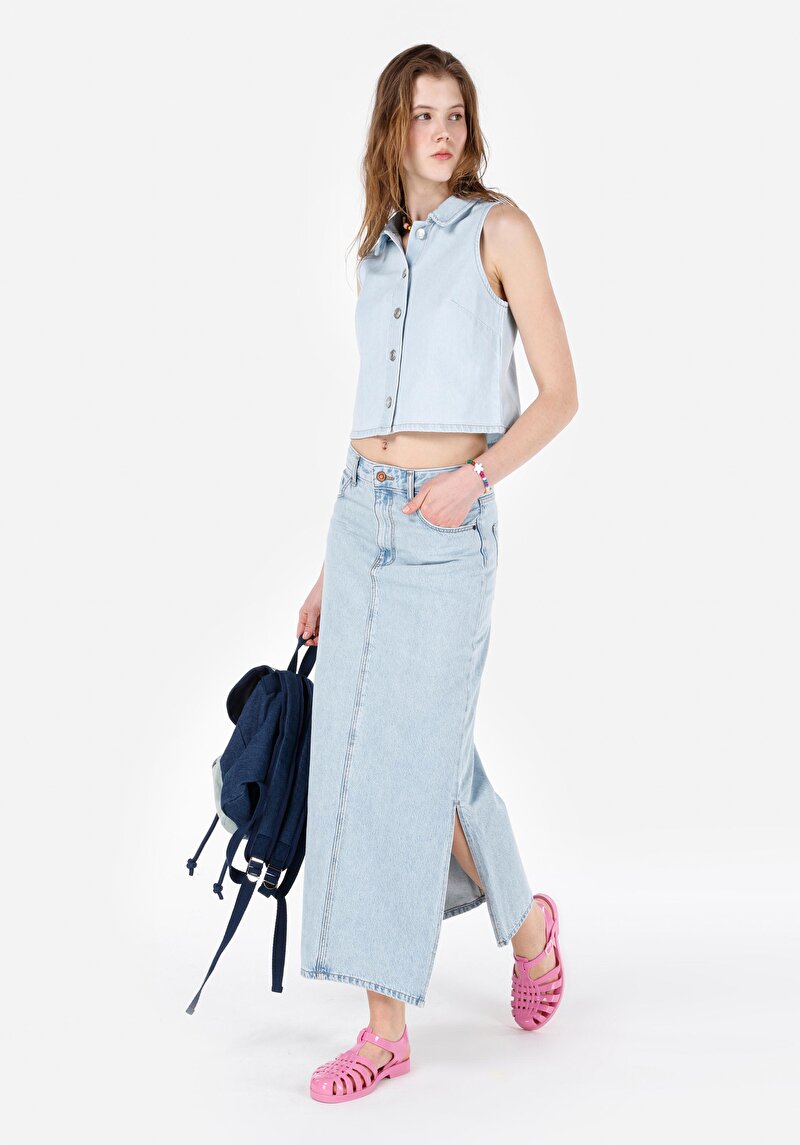 Afișați detalii pentru Slim Fit Drept Fermoar Fustă Albastră Pentru Femei