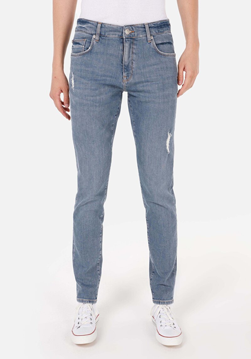 Imagine a Blugi Din Denim Pentru Bărbați Cu Talie Joasă Și Talie İngustă Slim Fit