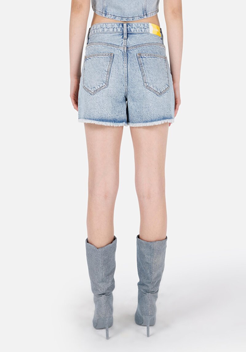 Imagine a Mom Fit Talie Înaltă Pantaloni Scurți Indigo Jean Pentru Femei