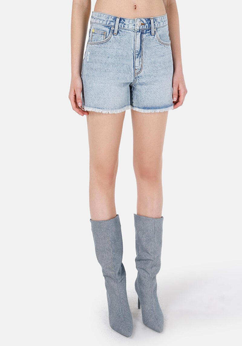 Imagine a Mom Fit Talie Înaltă Pantaloni Scurți Indigo Jean Pentru Femei