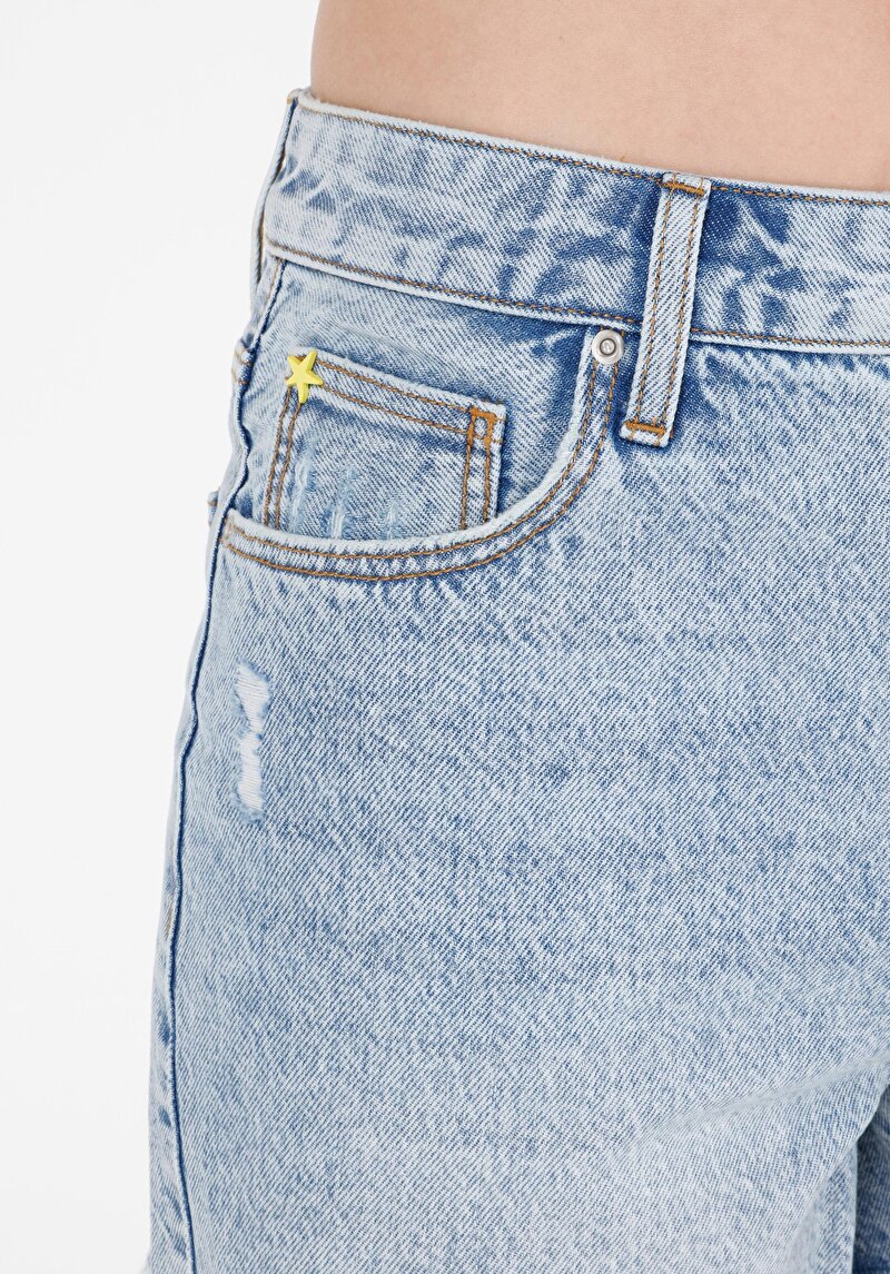 Imagine a Mom Fit Talie Înaltă Pantaloni Scurți Indigo Jean Pentru Femei