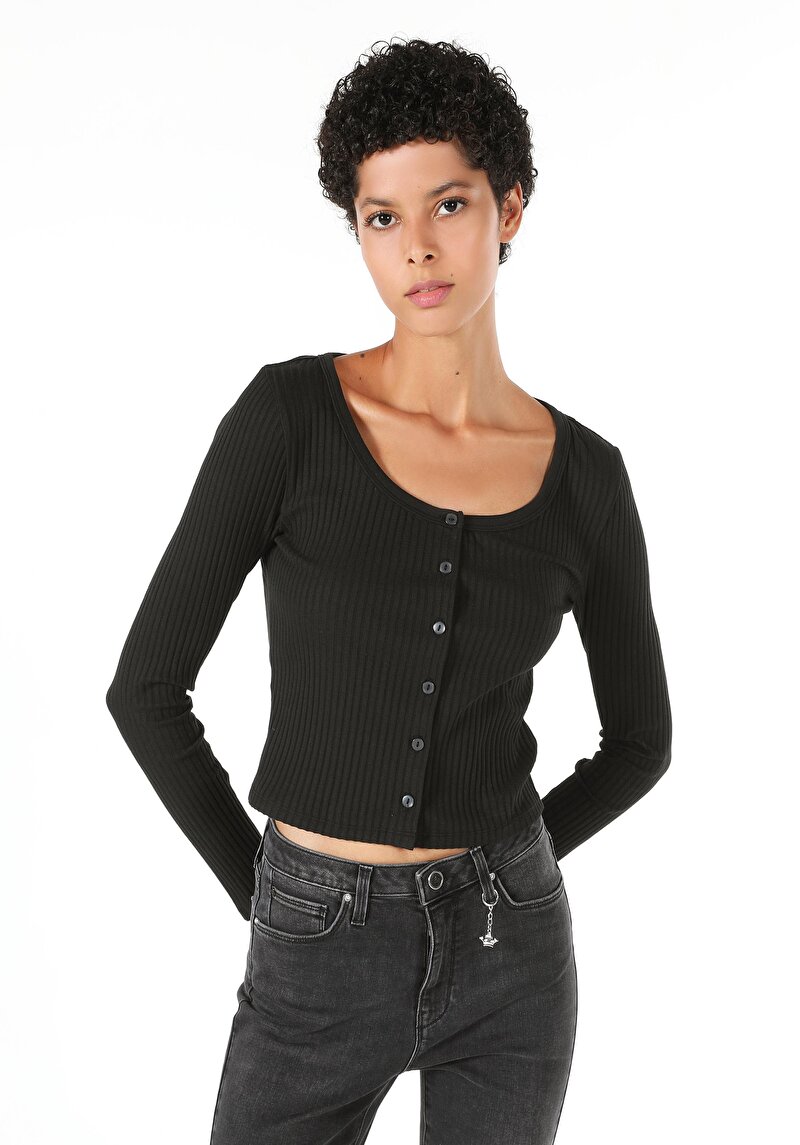 Imagine a Tricou Cu Maneca Lunga De Dama Negru   Cl1060272