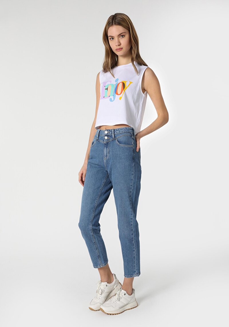 Afișați detalii pentru Pantaloni De Dama Albastru Mom Fit 896  Maria Cl1063499