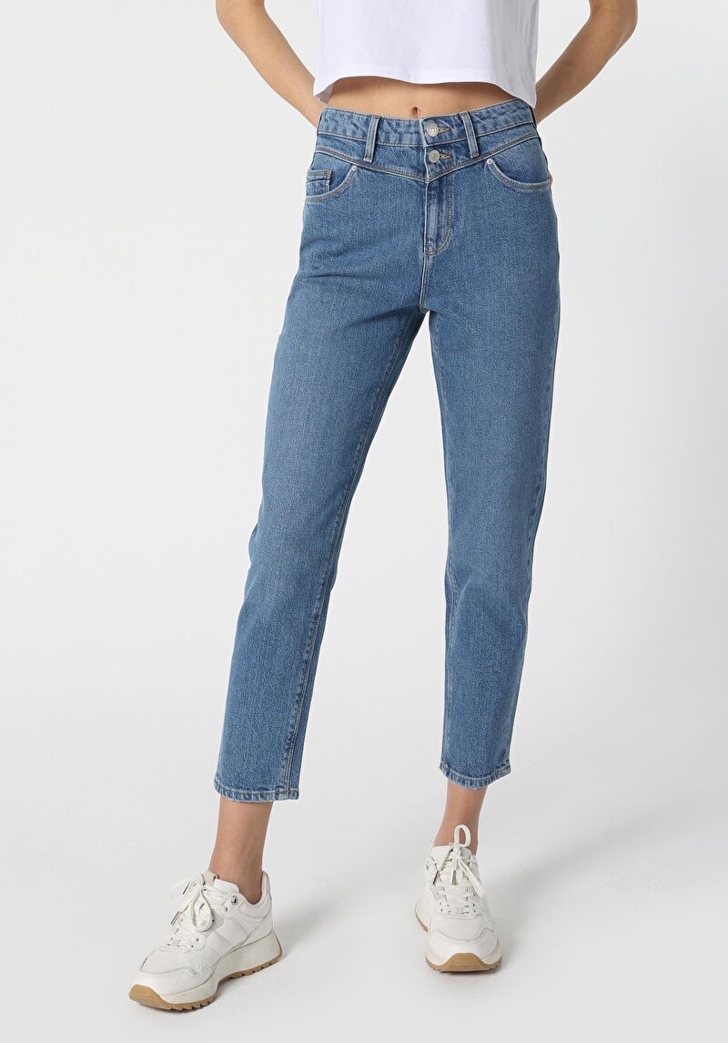 Imagine a Pantaloni De Dama Albastru Mom Fit 896 Maria Cl1063499