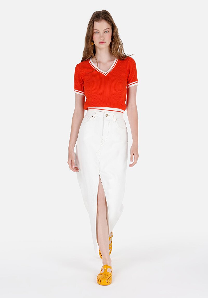 Imagine a Fustă Albă Pentru Femei Cu Fermoar Drept Slim Fit