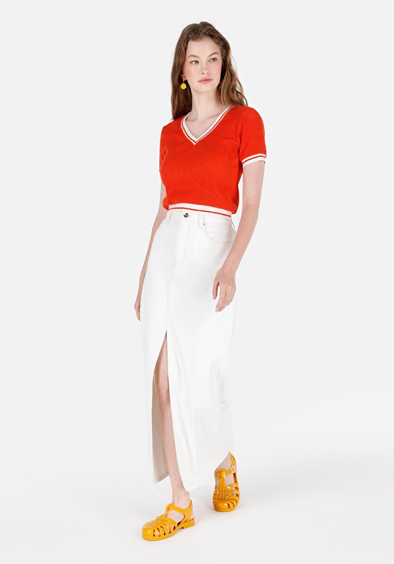 Imagine a Fustă Albă Pentru Femei Cu Fermoar Drept Slim Fit