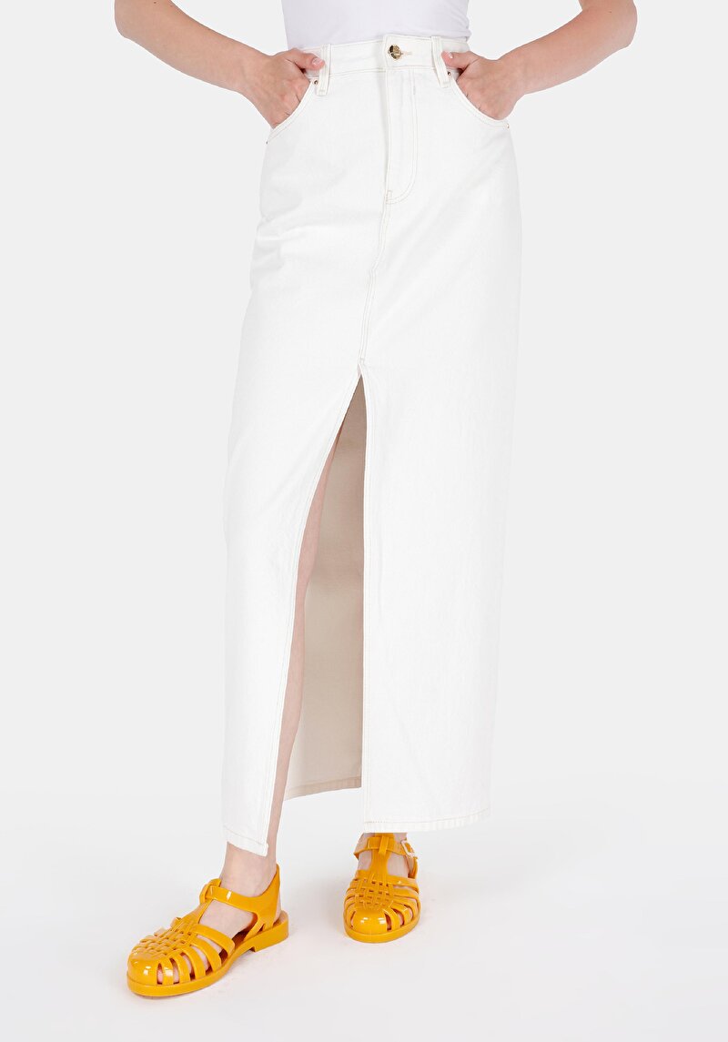 Imagine a Fustă Albă Pentru Femei Cu Fermoar Drept Slim Fit