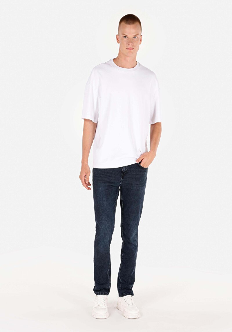 Imagine a Blugi İndigo Pentru Bărbați Cu Talie Dreaptă Cu Talie Dreaptă