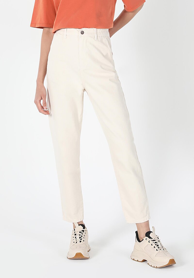 Afișați detalii pentru Pantaloni De Dama Ecru Baggy Fit  Cl1058879