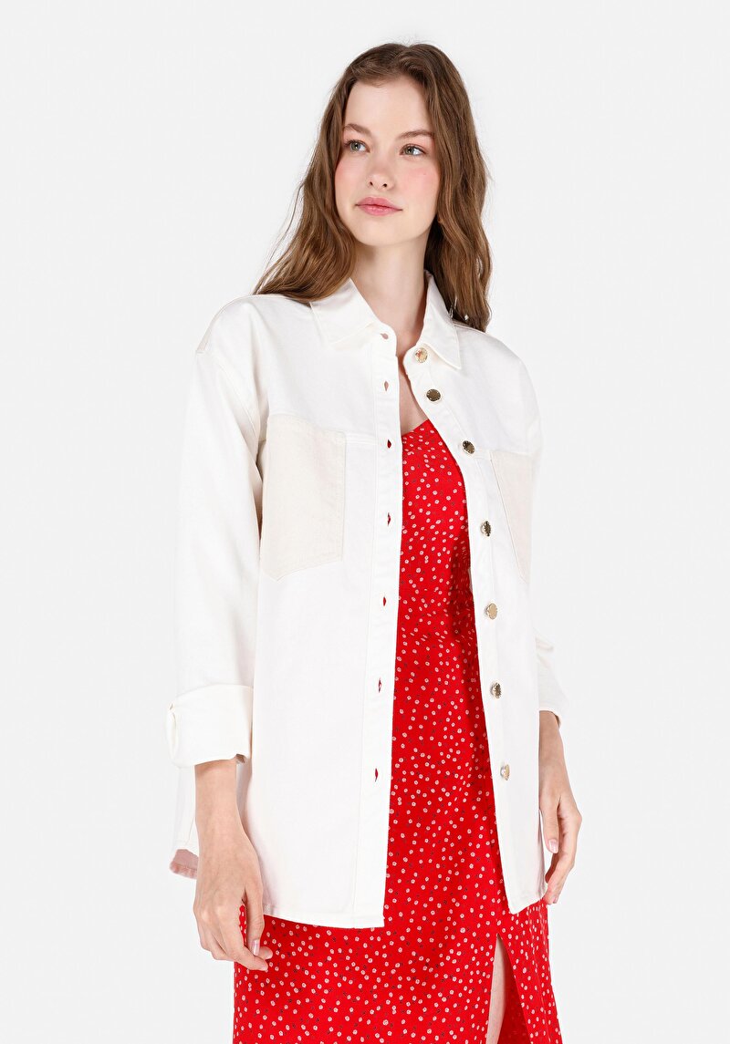 Imagine a Regular Fit Classic Size Cămașă Albă Cu Mânecă Lungă Pentru Femei