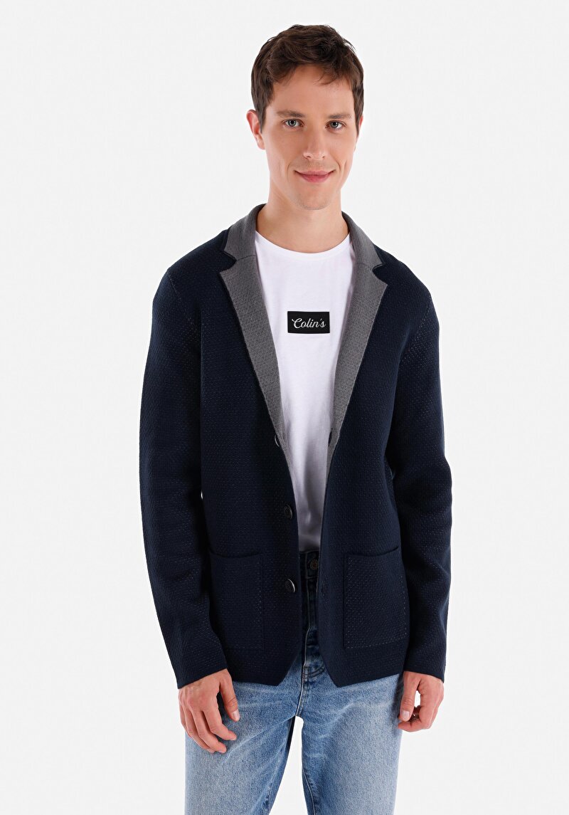 Imagine a Cardigan Slim Fit Bleumarin Pentru Bărbați