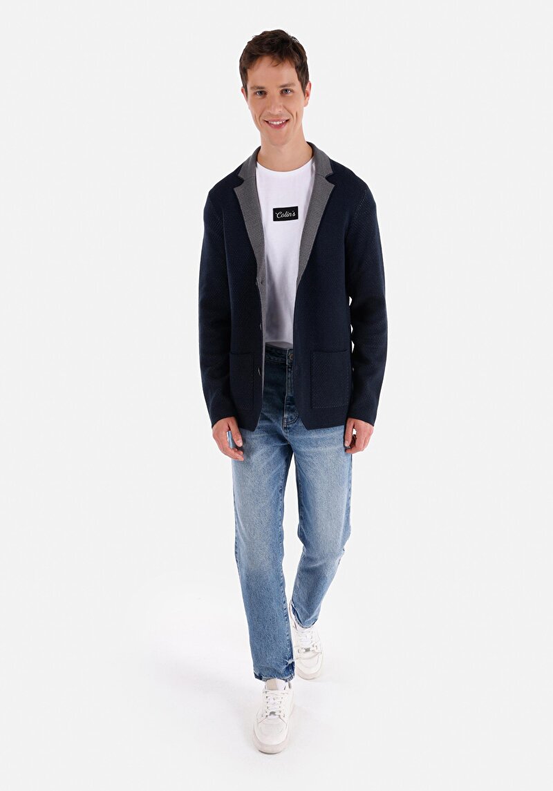 Imagine a Cardigan Slim Fit Bleumarin Pentru Bărbați