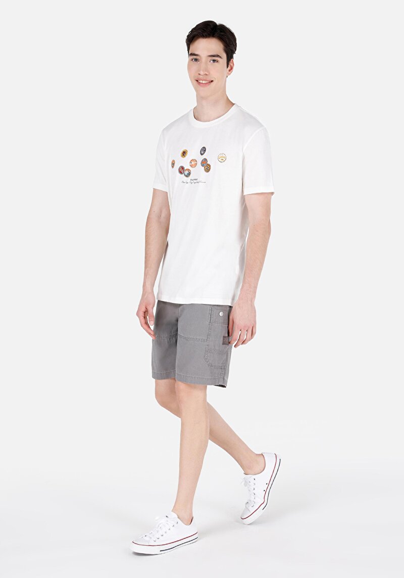 Afișați detalii pentru Pantaloni Scurți Gri Pentru Bărbați Comfort Fit Mid Waist Straight