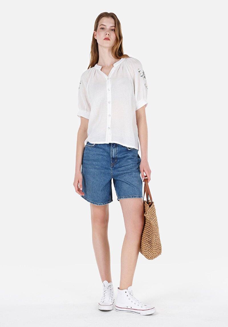 Imagine a Regular Fit Talie Înaltă Pantaloni Scurți De Jean Indigo Pentru Femei