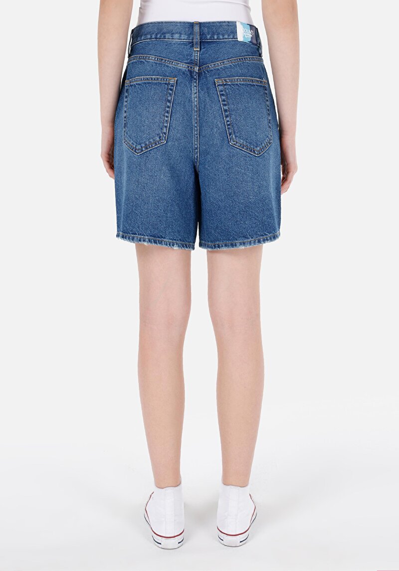 Afișați detalii pentru Regular Fit Talie Înaltă Pantaloni Scurți De Jean Indigo Pentru Femei