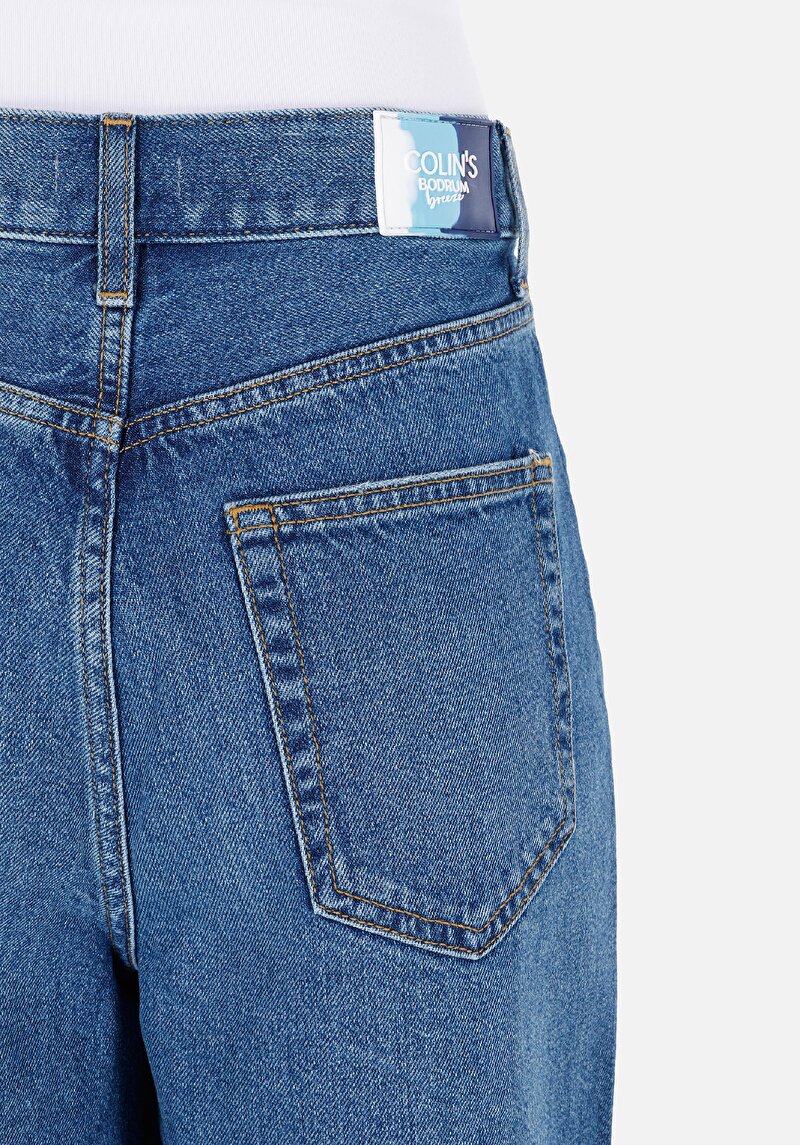 Afișați detalii pentru Regular Fit Talie Înaltă Pantaloni Scurți De Jean Indigo Pentru Femei