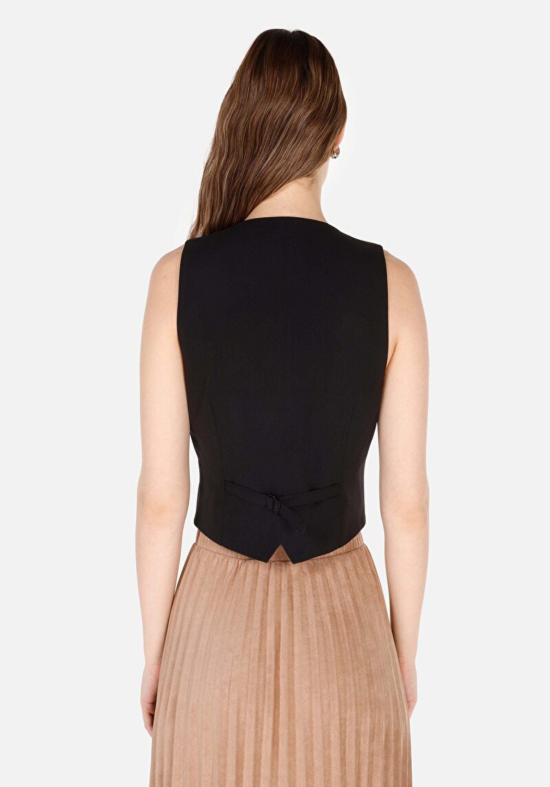 Imagine a Regular Fit Cămașă Neagră Fără Mâneci Pentru Femei Cu Decolteu În V