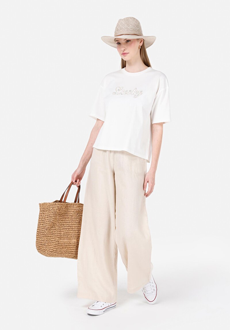 Imagine a Pantaloni De Dama Ecru Regular Fit Cl1068233