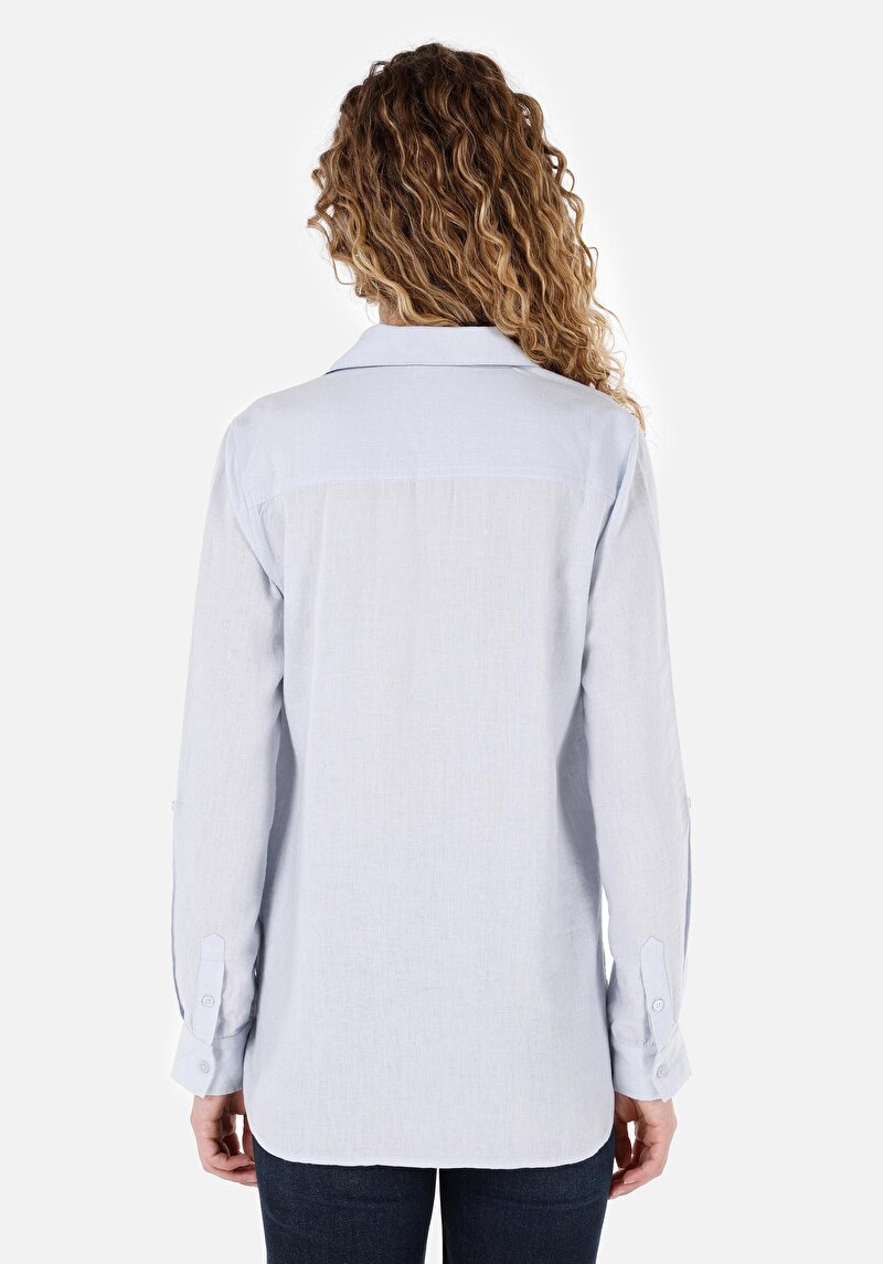 Afișați detalii pentru Regular Fit Cămașă Decolteu Drept Cămașă Albastră Manșon Lung Pentru Femei