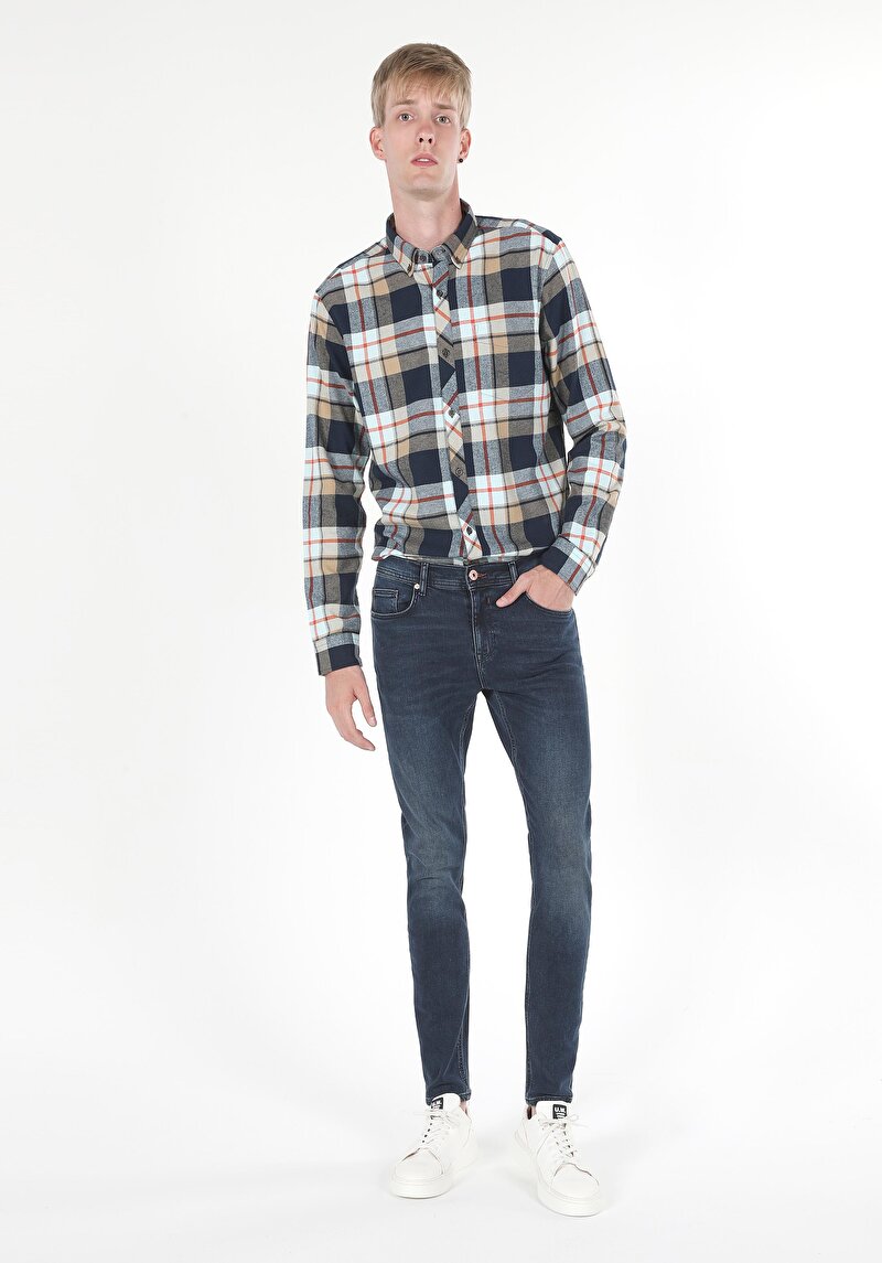 Afișați detalii pentru Pantaloni De Barbati Albastru Inchis Skinny Fit 040 Alex Cl1060387