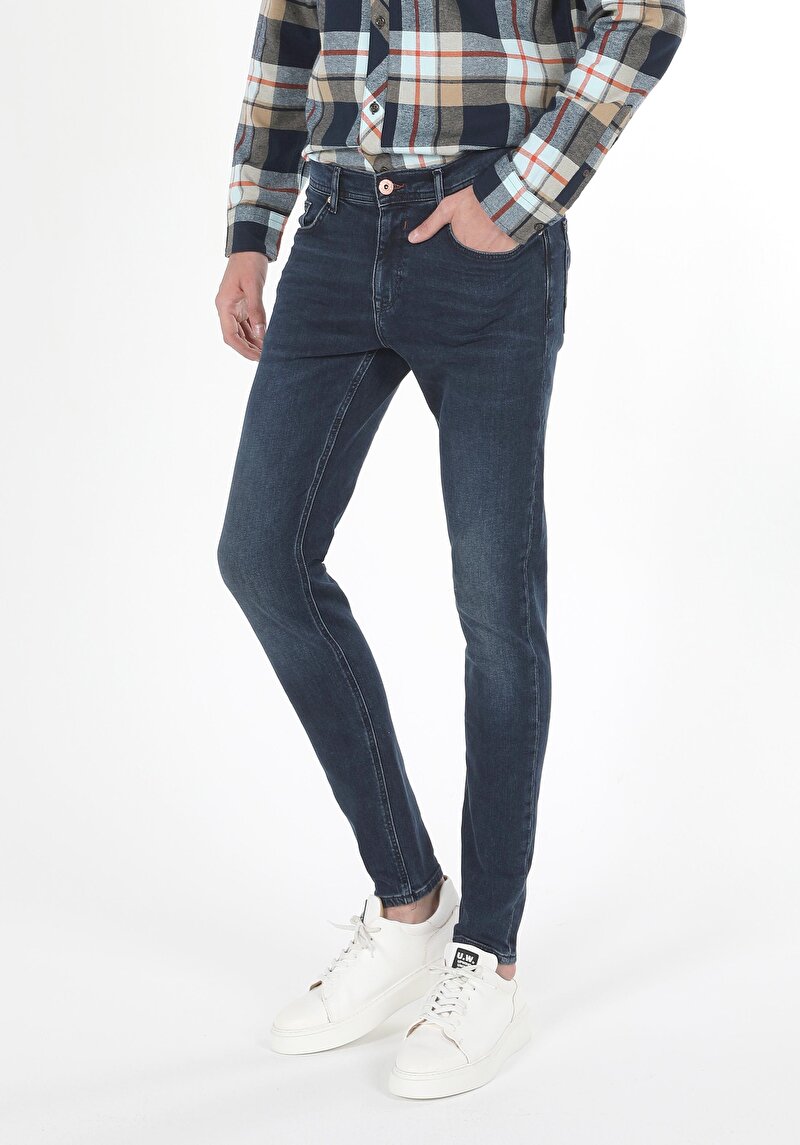 Afișați detalii pentru Pantaloni De Barbati Albastru Inchis Skinny Fit 040 Alex Cl1060387