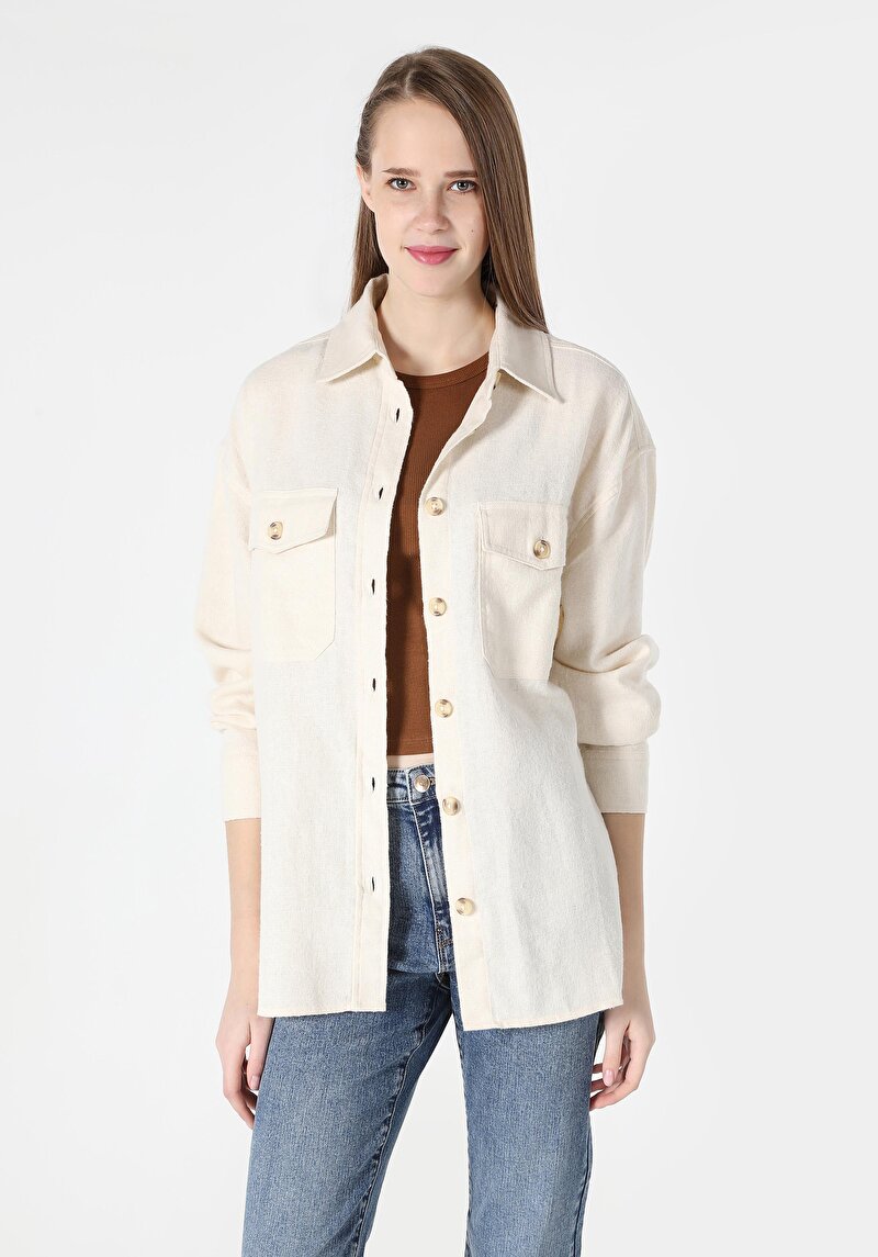 Imagine a Camasa Cu Maneca Lunga De Dama Ecru   Cl1061865