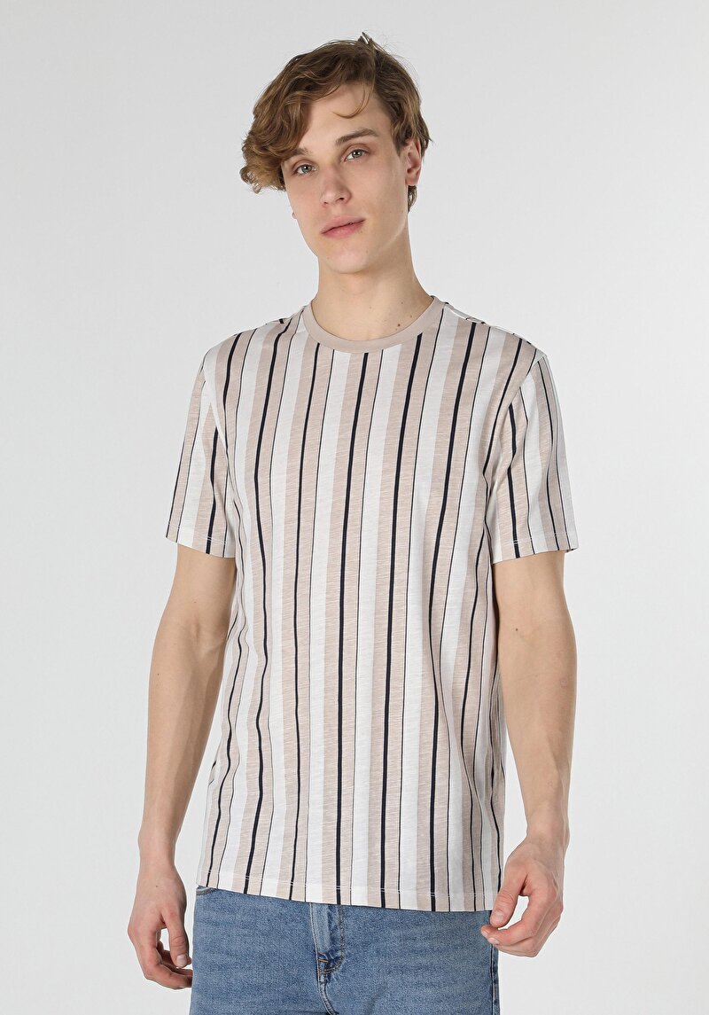 Imagine a Tricou Cu Maneca Scurta De Barbati Bej Regular Fit  Cl1059115