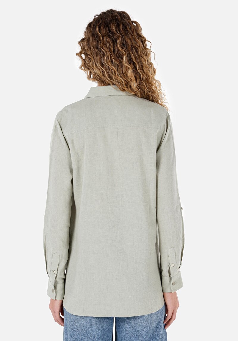 Afișați detalii pentru Regular Fit Cămașă Decolteu Drept Cămașă Verde Manșon Lung Pentru Femei