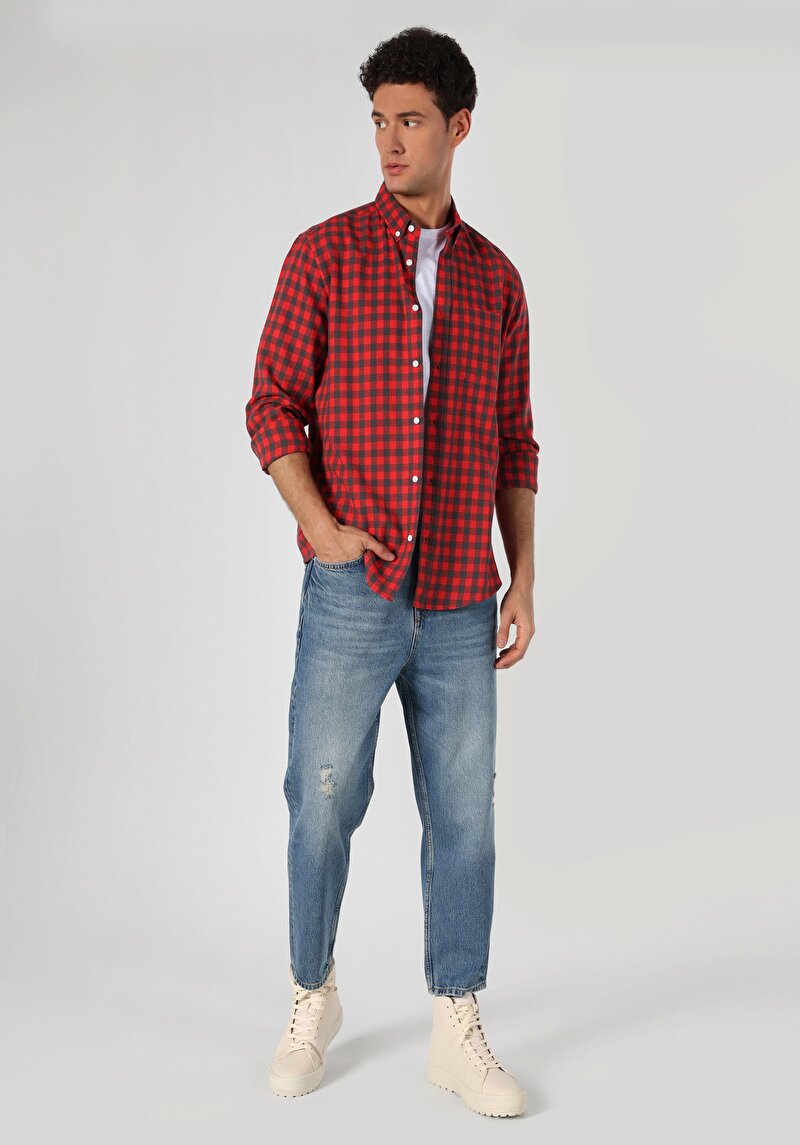 Imagine a Loose Relaxed Fit Drop Crotch Short Leg Blugi İndigo Pentru Bărbați