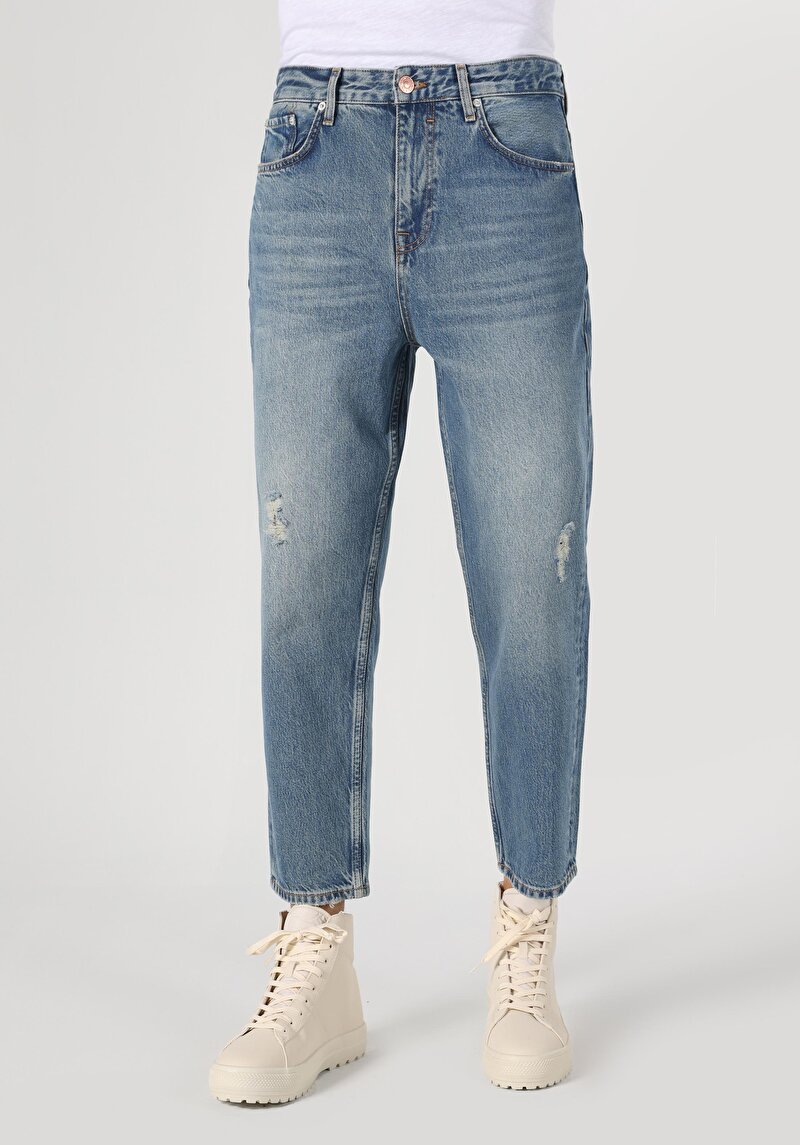 Afișați detalii pentru Loose Relaxed Fit Drop Crotch Short Leg Blugi İndigo Pentru Bărbați