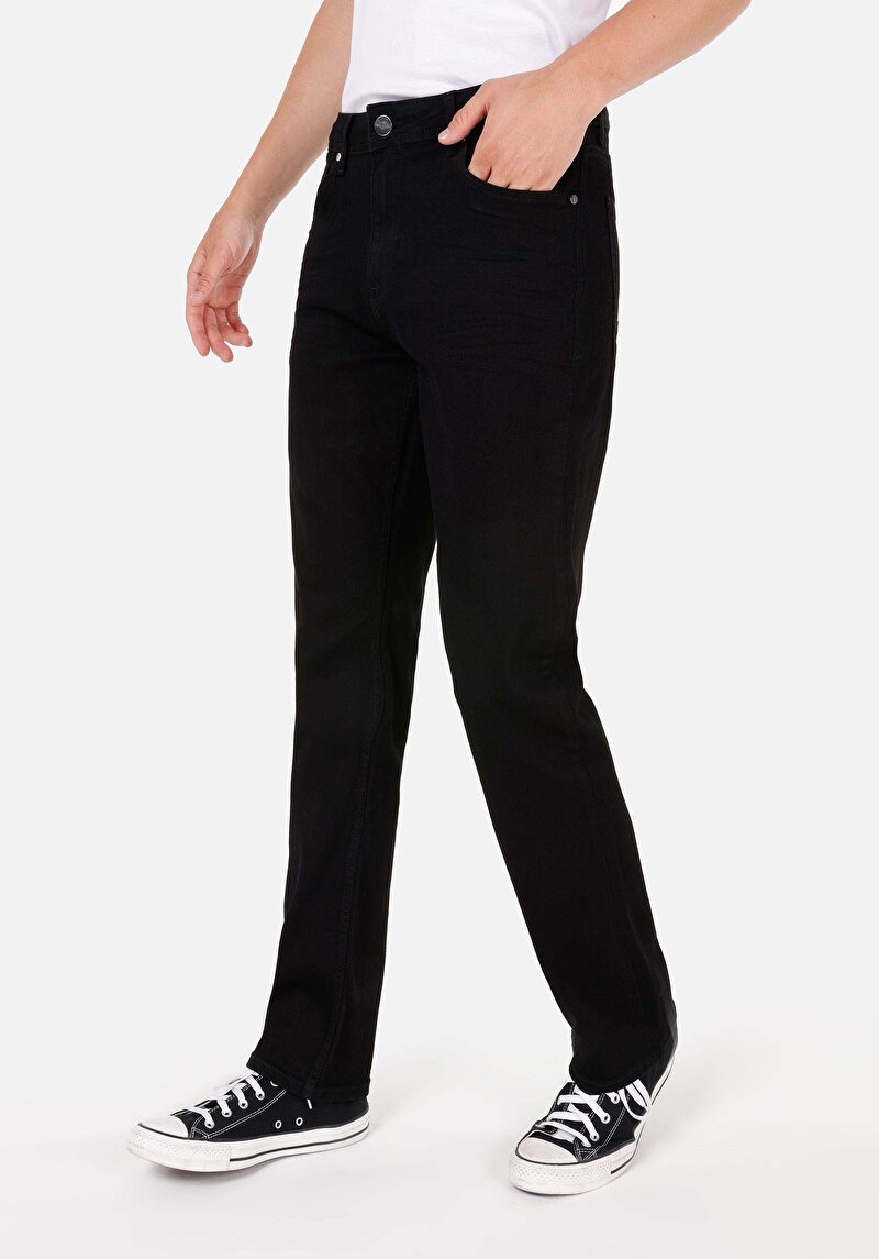Imagine a Regular Fit Talie Medie Picior Drept Blugi Negri Pentru Bărbați