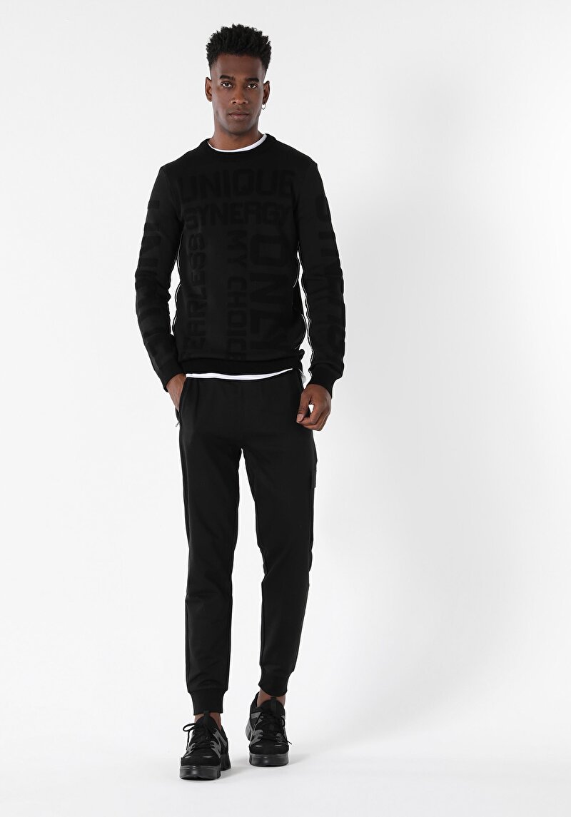 Imagine a Pulover Negru Pentru Bărbați Regular Fit Round Neck Jacquard